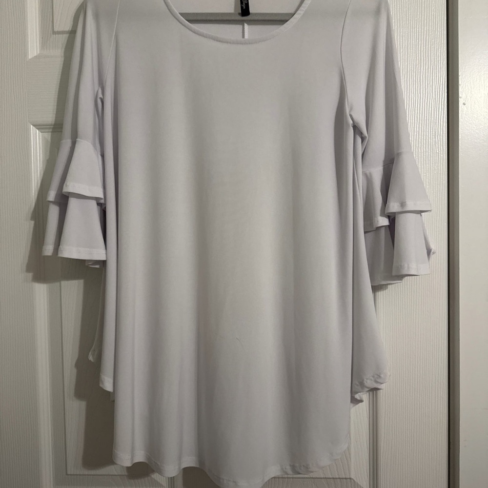White Ruffle Sleeve Tunic Top